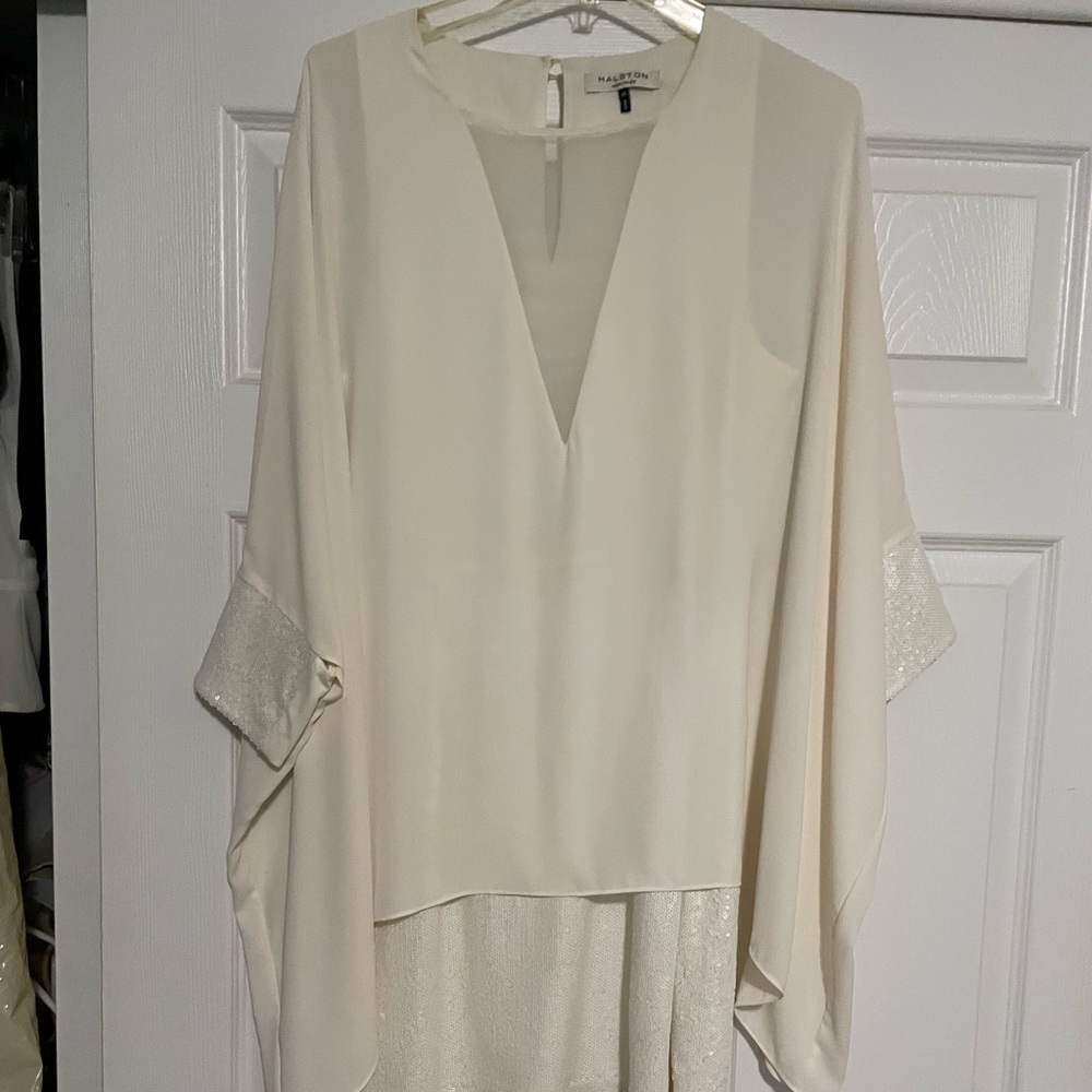 Halston Heritage Cream Silk and Sequined Dress